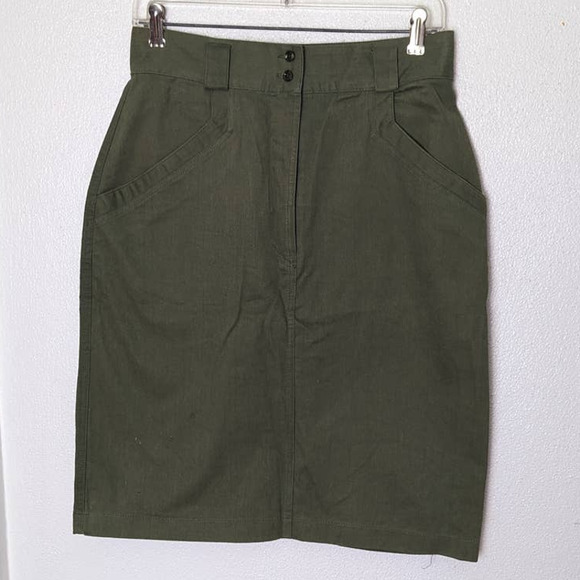 Vintage 80's Military Style Green Mid-length Pencil Skirt Sz Small - Picture 1 of 4
